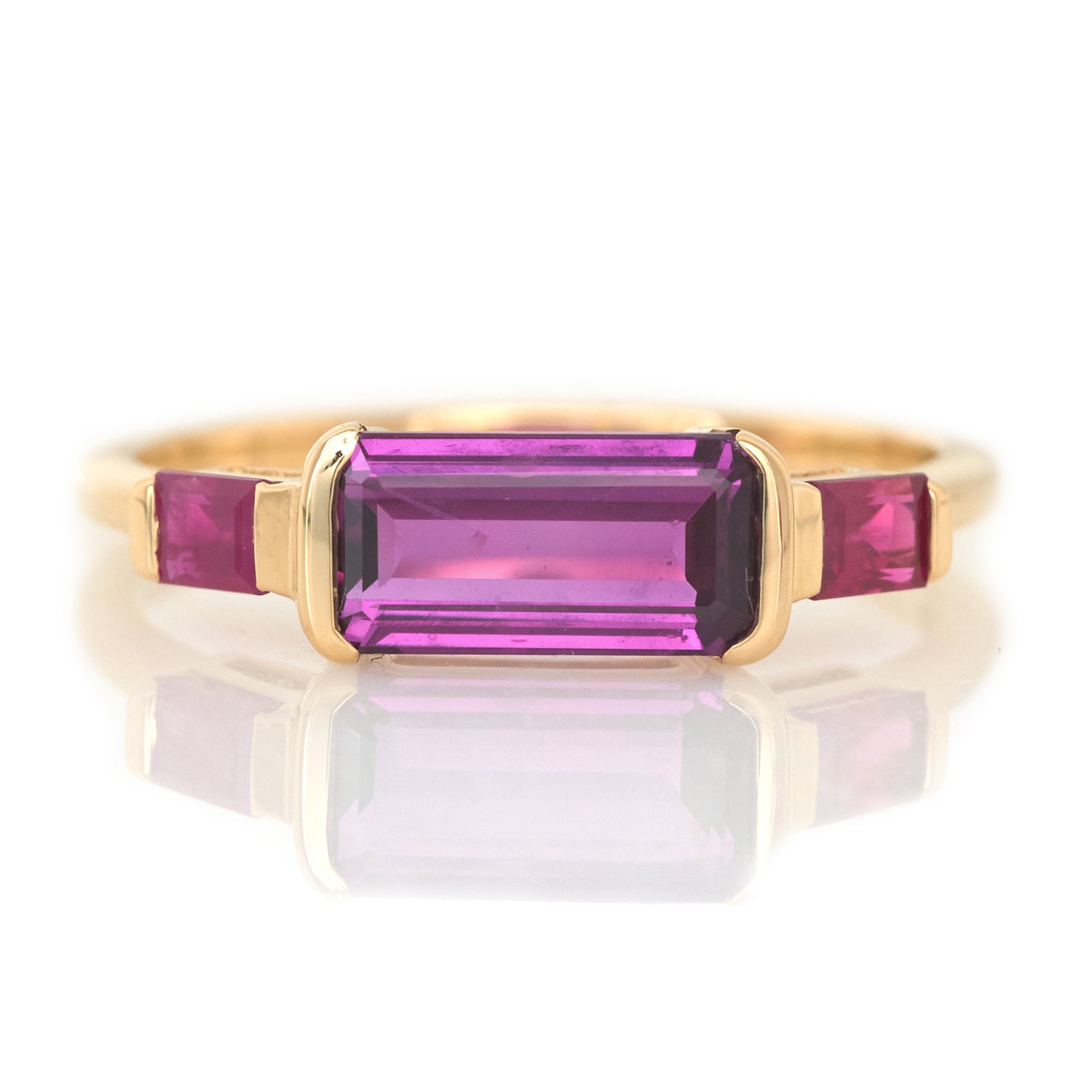 Magenta Sapphire & Ruby East West Bar Ring 18k gold Stackable ring