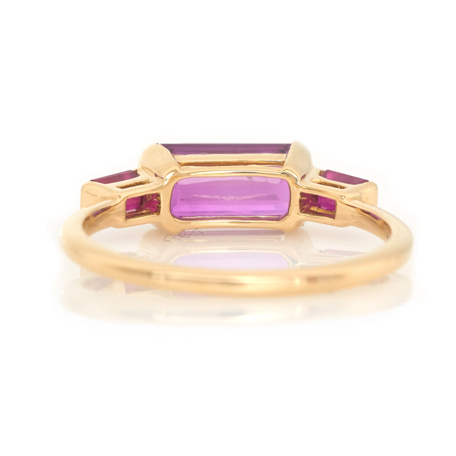 Magenta Sapphire & Ruby East West Bar Ring 18k gold Stackable ring back view