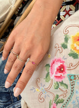 Magenta Sapphire marquise Chain Ring 14k gold Stackable ring on model