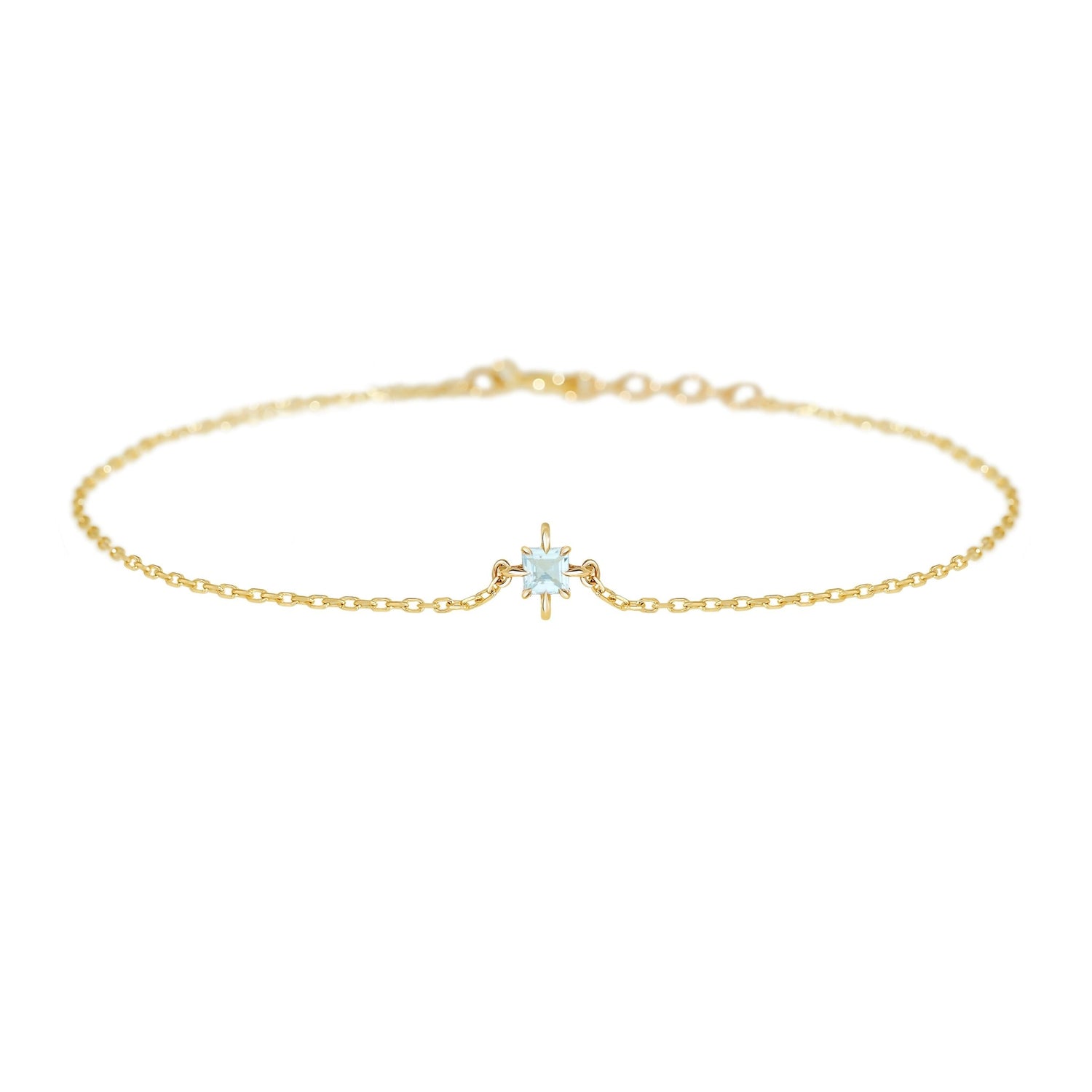 March Birthstone Aquamarine Bracelet 14k gold stackable design