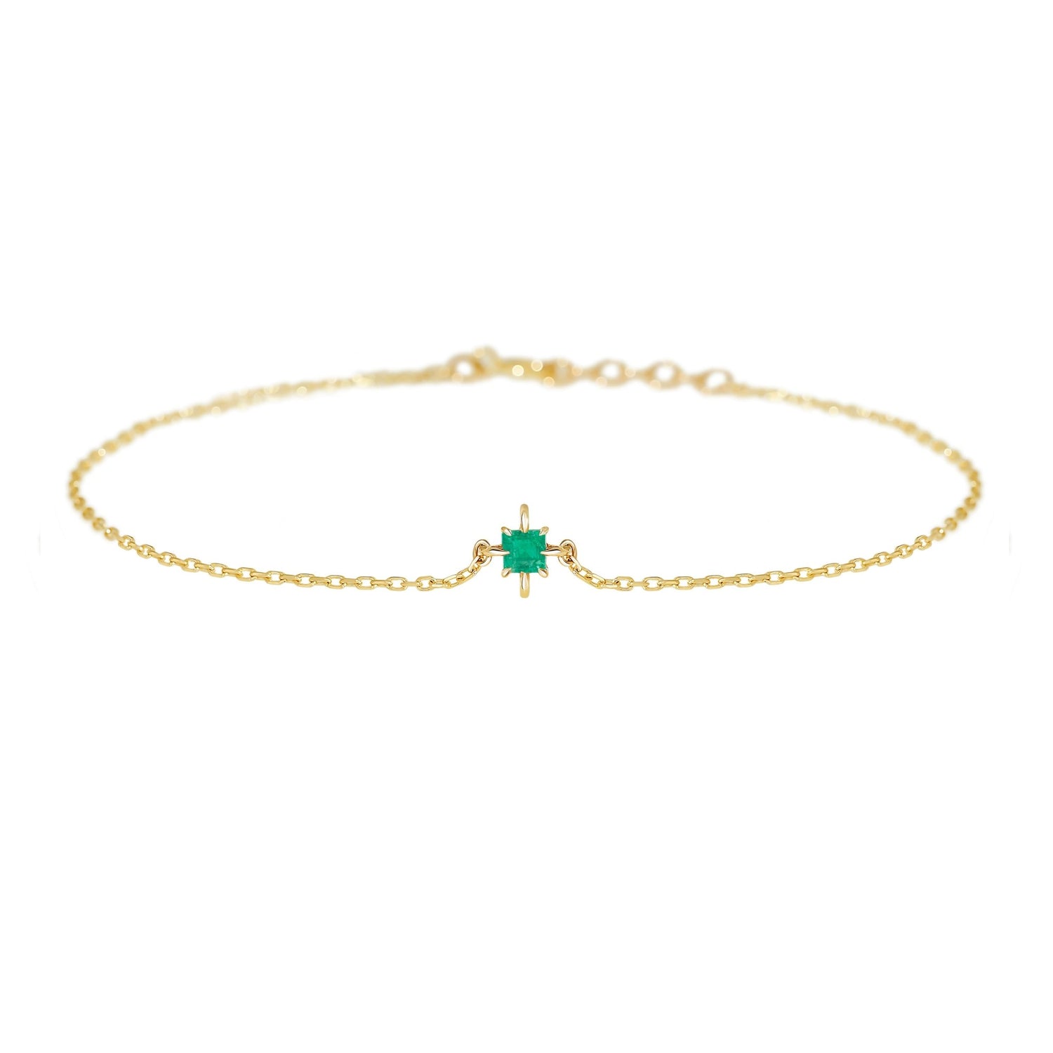 May Birthstone Emerald Bracelet 14k gold stackable design