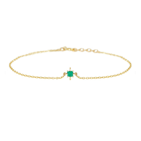 May Birthstone Emerald Bracelet 14k gold stackable design