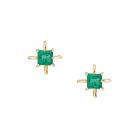 May Birthstone Emerald Studs 14K Gold Handmade Fine Jewelry