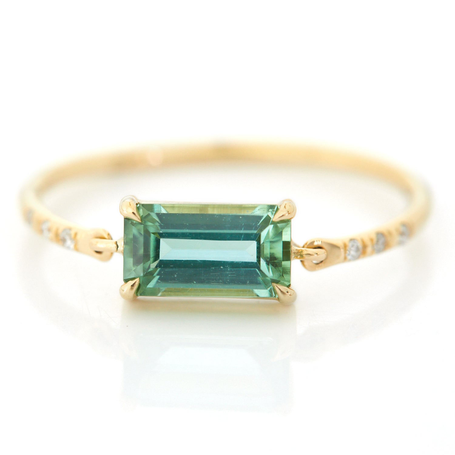 Mint Tourmaline Petite Circle Diamond Ring 18k gold stackable ring
