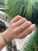 Mint Tourmaline Petite Circle Diamond Ring 18k gold stackable ring on model 2