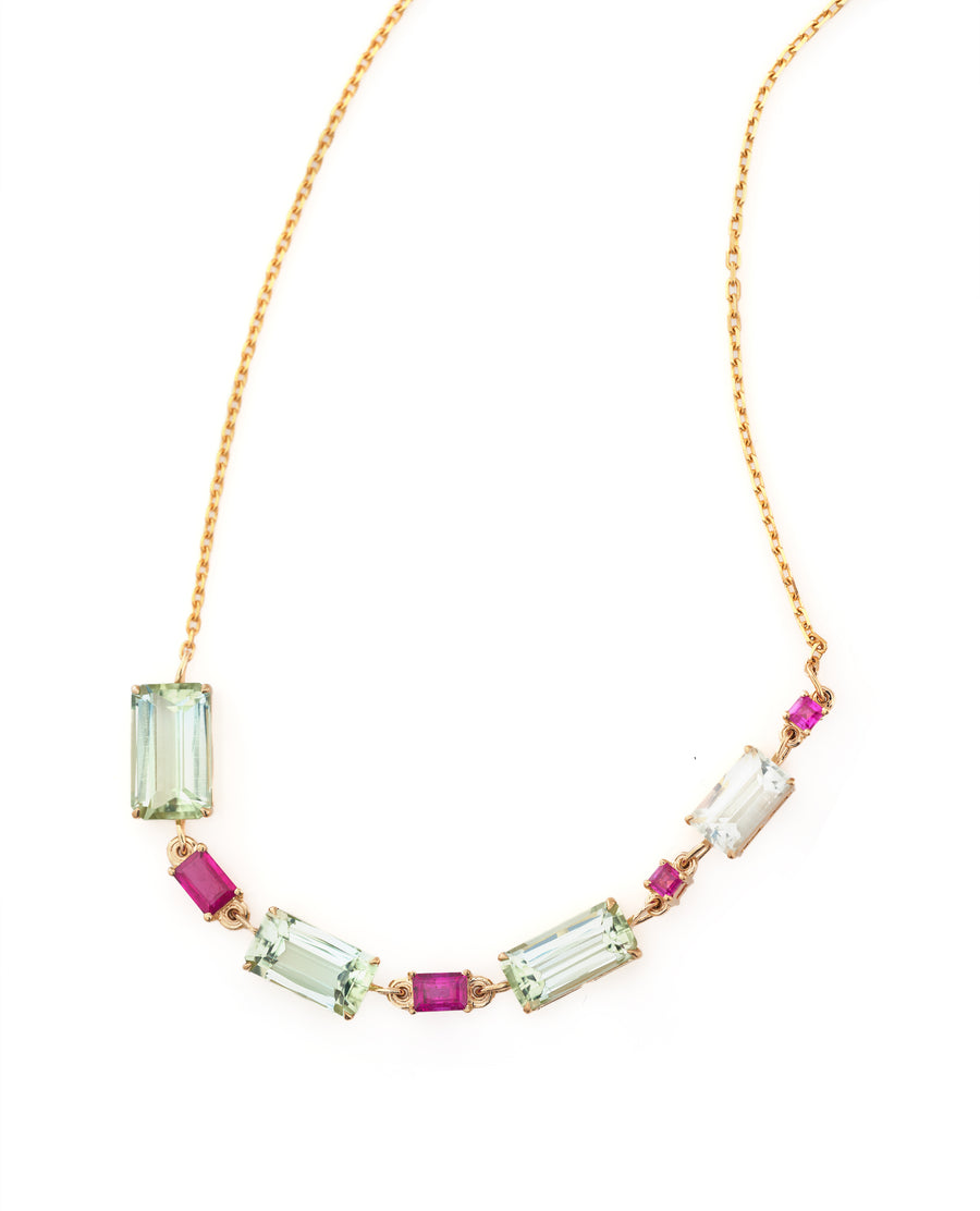 Mint Tourmaline & Ruby Deco Necklace