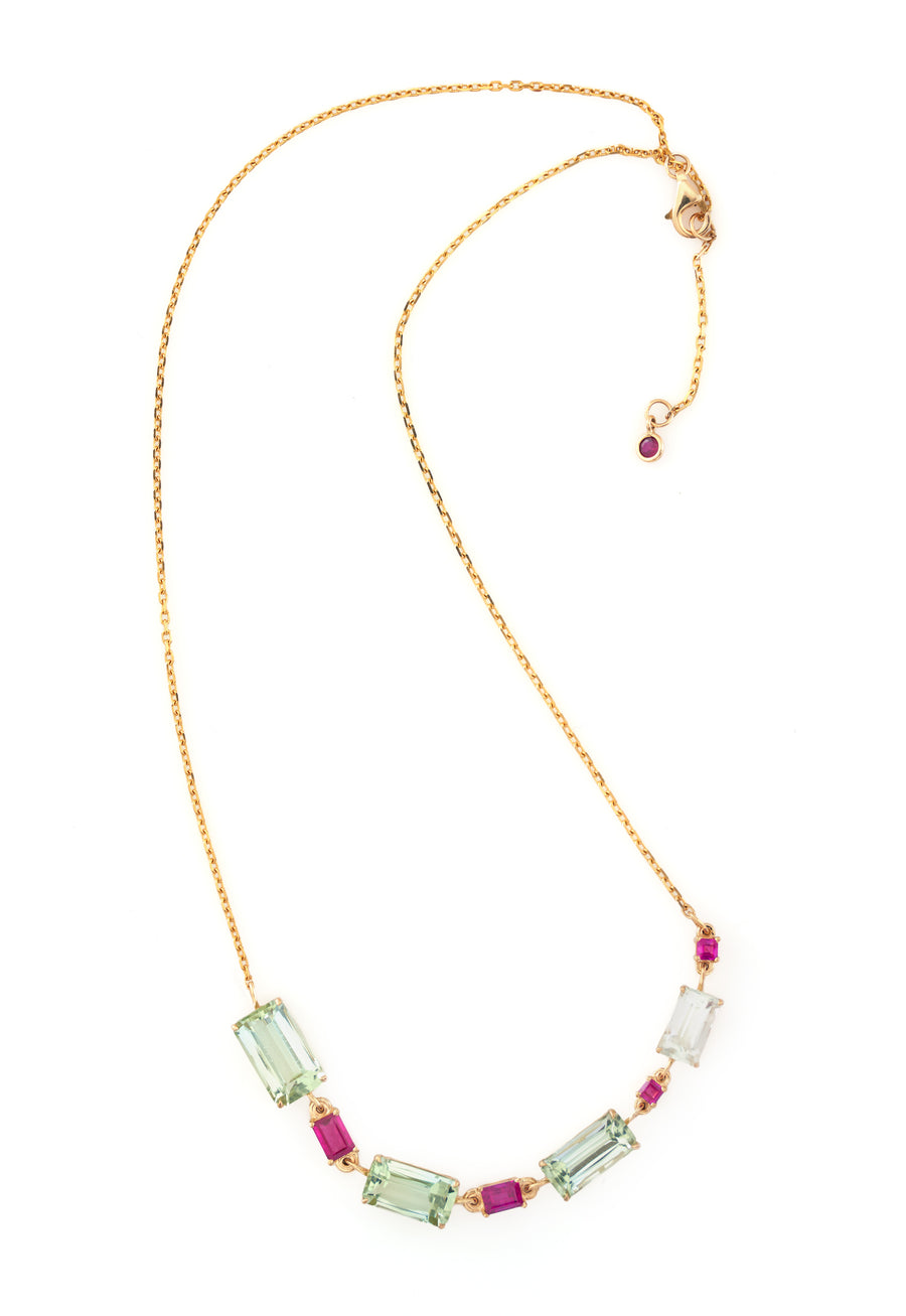 Mint Tourmaline & Ruby Deco Necklace
