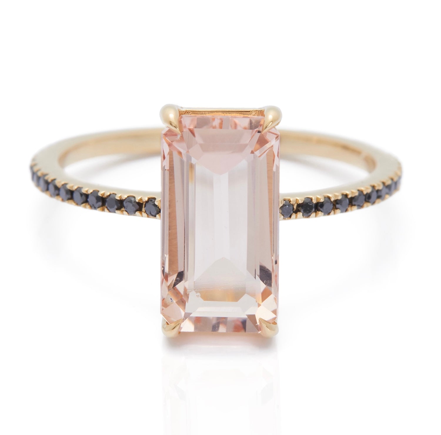 Morganite & Black Diamond Ring 18k gold stackable ring