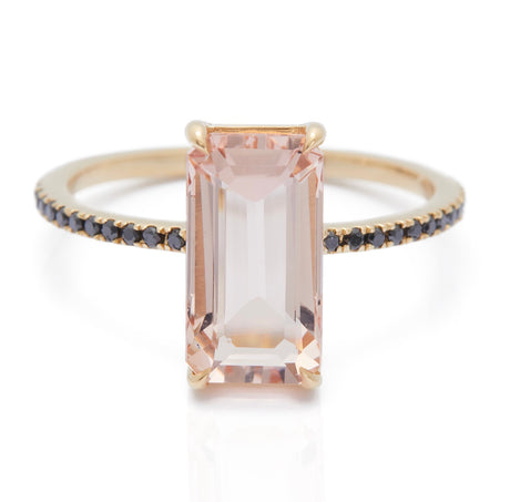 Morganite & Black Diamond Ring 18k gold stackable ring