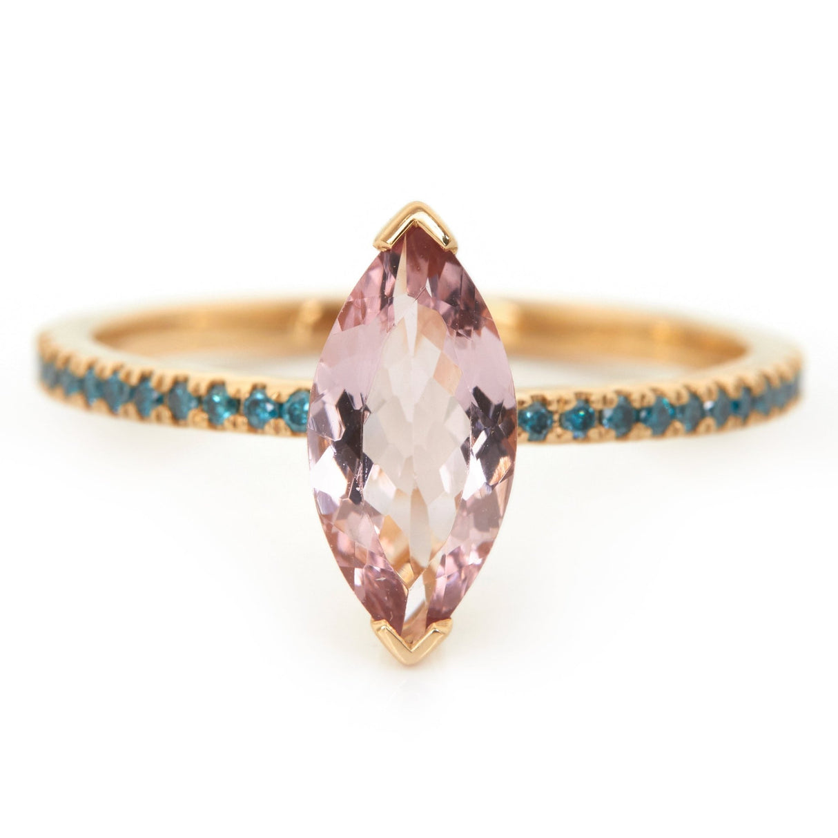 Morganite & Blue Diamond Charm Ring 18k gold engagement ring