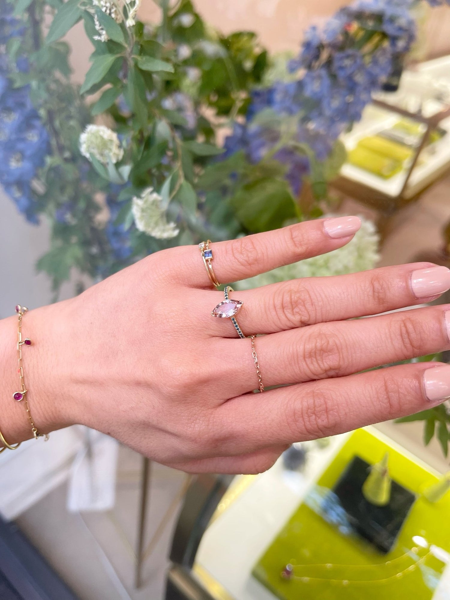 Morganite & Blue Diamond Charm Ring