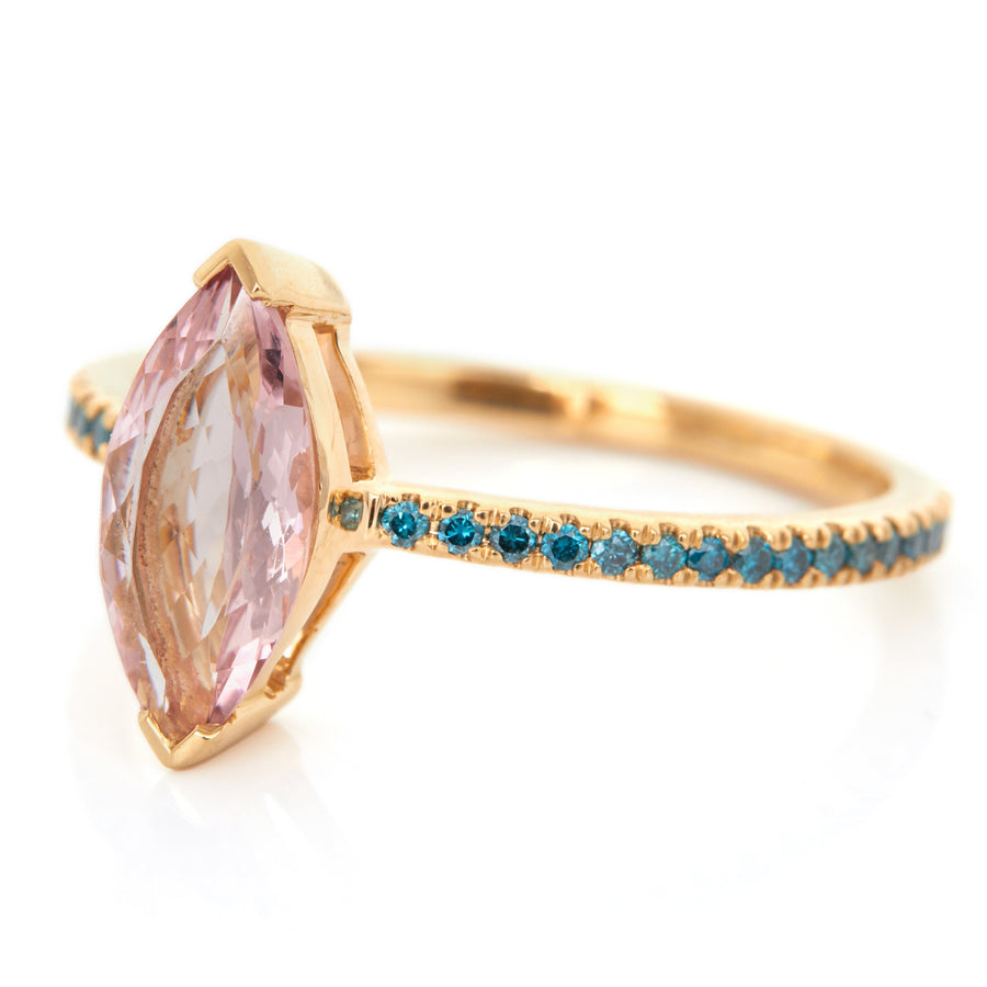Morganite & Blue Diamond Charm Ring