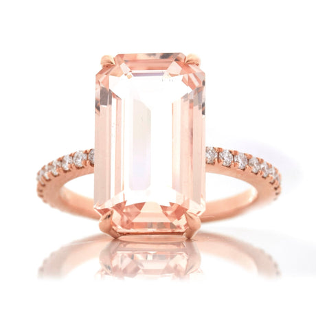 Morganite & Diamond Bar Supreme Ring 18k gold engagement ring 