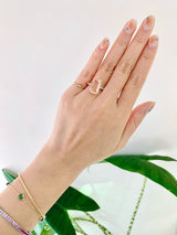 Morganite & Diamond Bar Supreme Ring 18k gold engagement ring on model