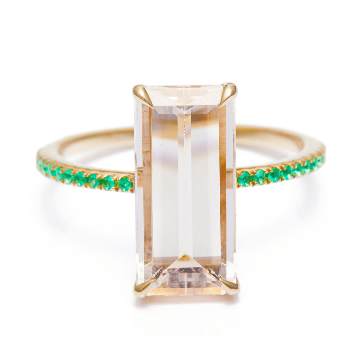 Morganite & Emerald Bar Ring