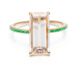 Morganite & Emerald Bar Ring 18k gold stackable ring