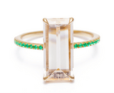 Morganite & Emerald Bar Ring 18k gold stackable ring