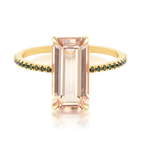 Morganite & Green Diamond Ring 18k gold stackable ring