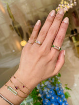 Morganite & Tsavorite East West Bar Ring 18k gold stackable ring on model 2