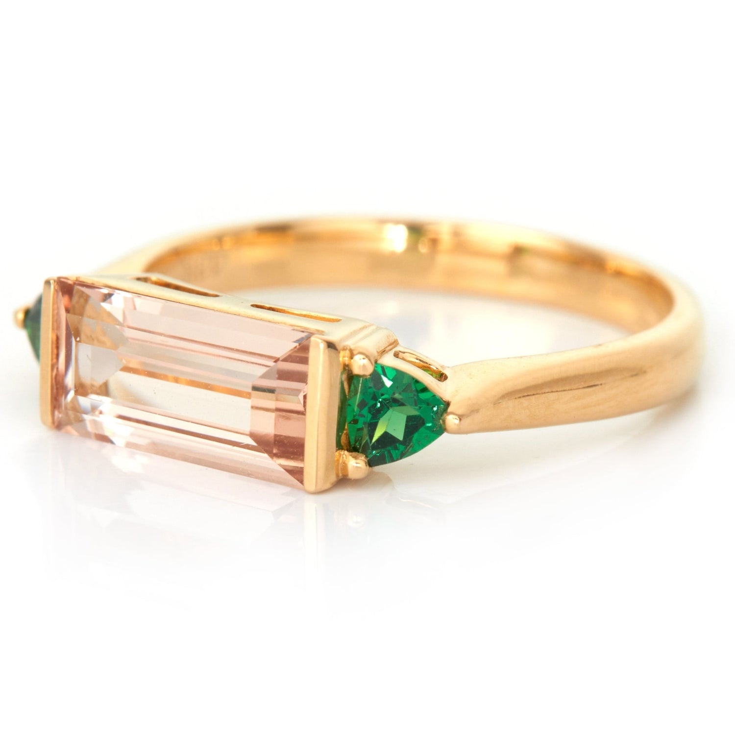 Morganite & Tsavorite East West Bar Ring