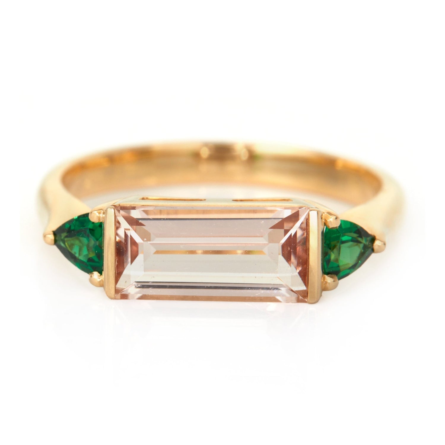 Morganite & Tsavorite East West Bar Ring