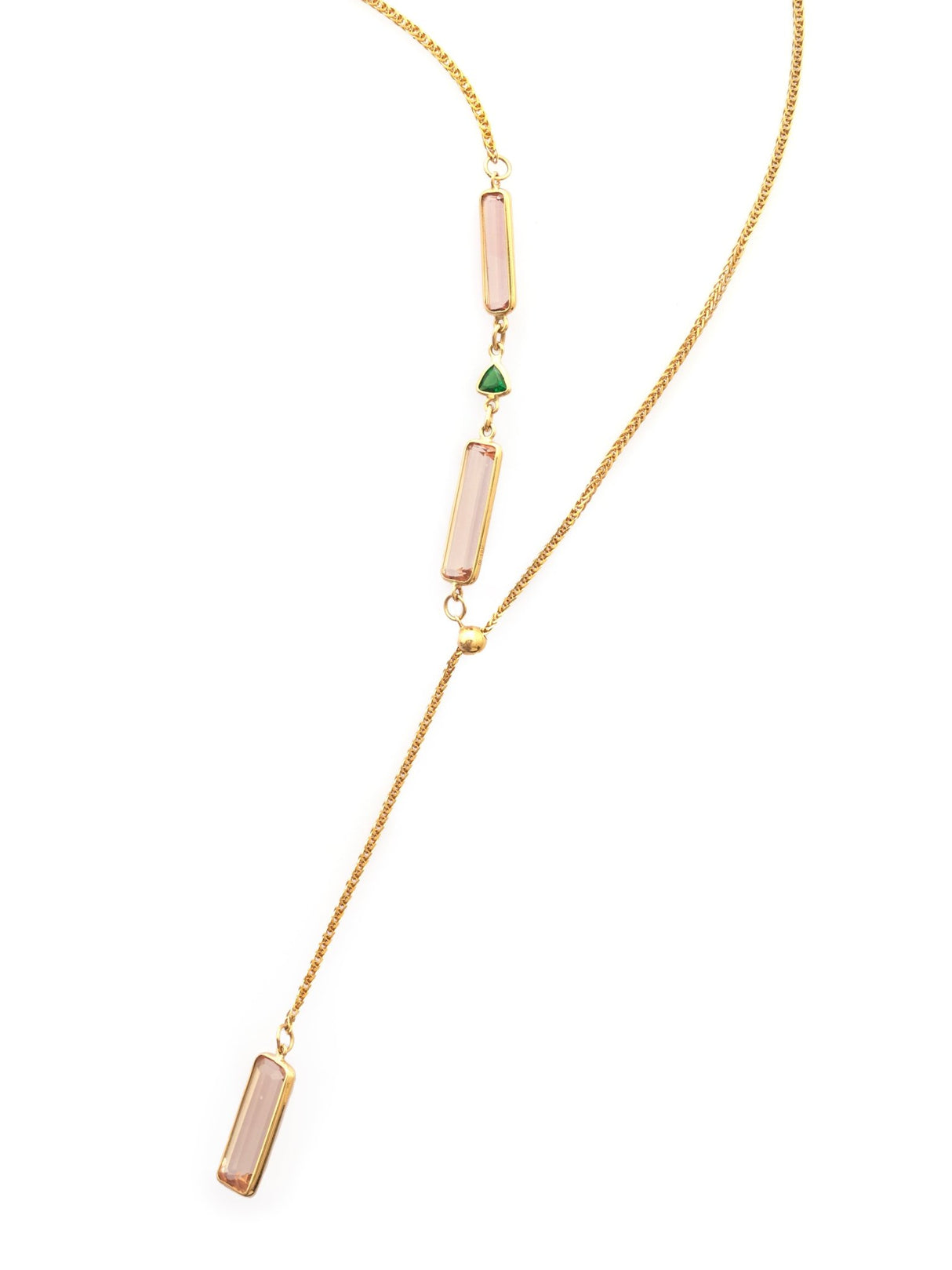 Morganite & Tsavorite Lasso Bar Necklace 18k handmade fine jewelry