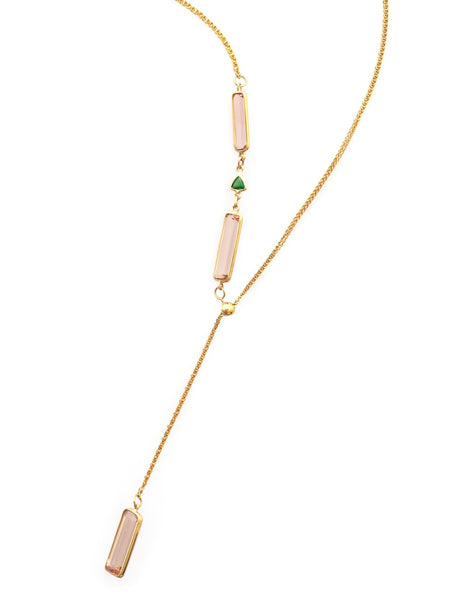 Morganite & Tsavorite Lasso Bar Necklace 18k handmade fine jewelry