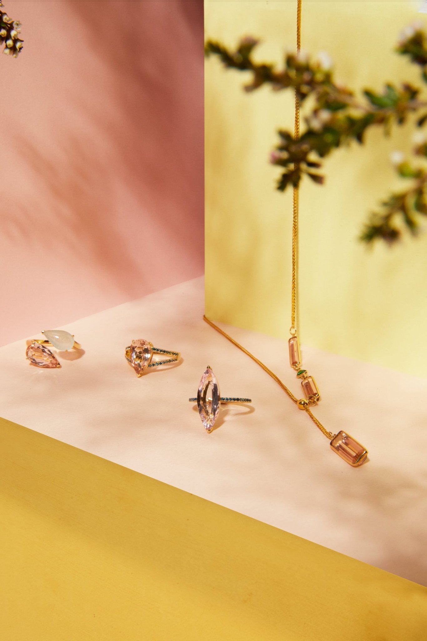 Morganite & Tsavorite Lasso Bar Necklace 18k handmade fine jewelry 2