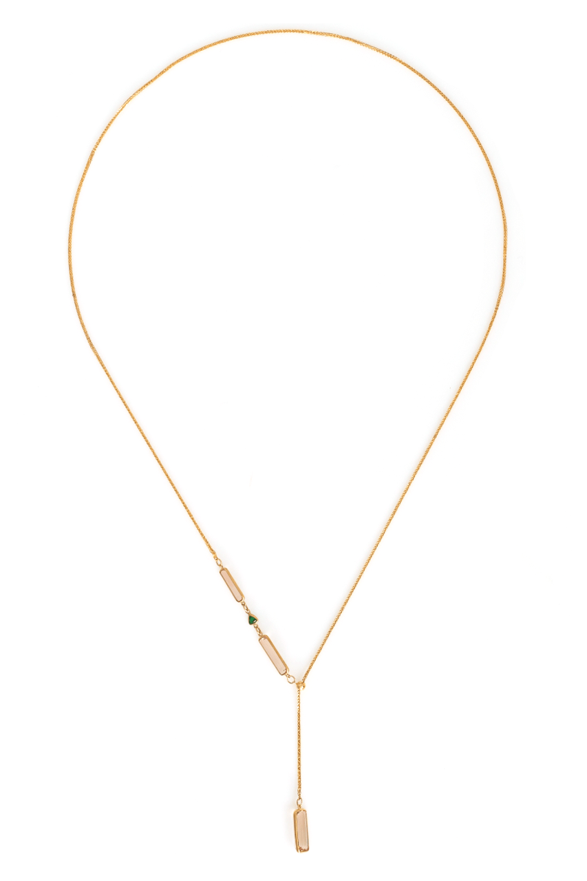 Morganite & Tsavorite Lasso Bar Necklace 18k handmade fine jewelry 4