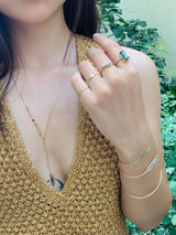 Morganite & Tsavorite Lasso Bar Necklace 18k handmade fine jewelry on model 2