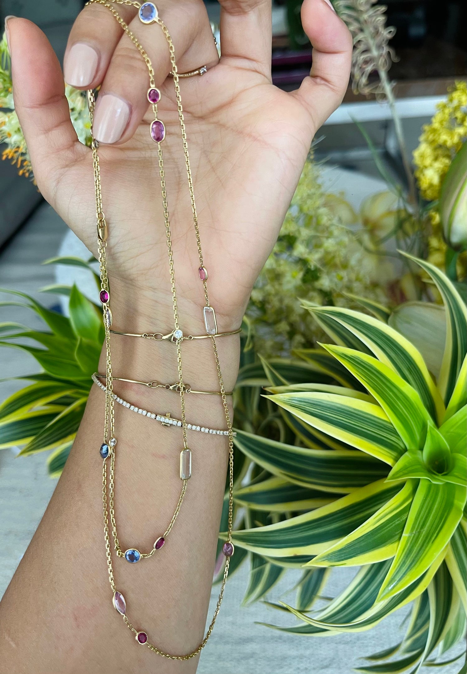 Multi Stone Candy Necklace 18k gold handmade fine jewelry 2