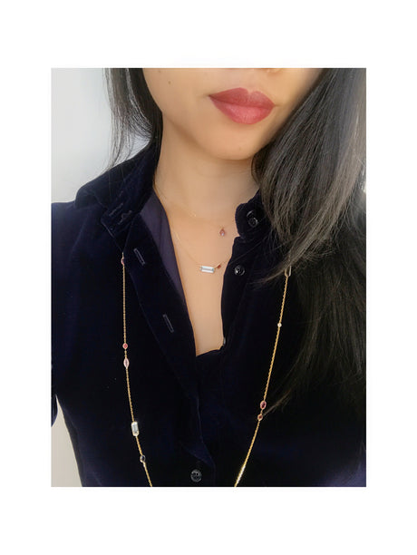 Multi Stone Candy Necklace 18k gold handmade fine jewelry on model