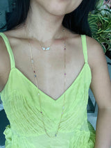 Multi Stone Candy Necklace 18k gold handmade fine jewelry on model 4