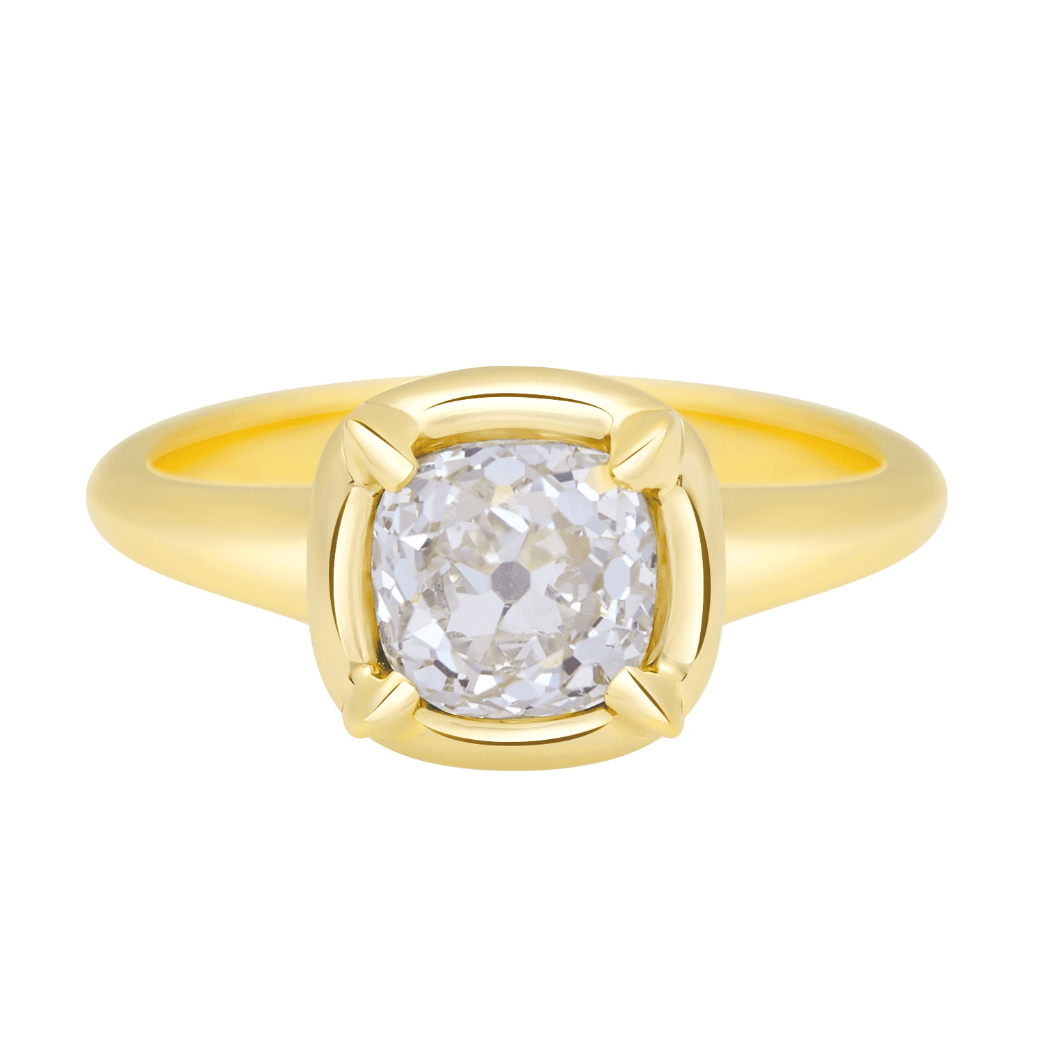 Old Mine Diamond Cushion Ring 18k gold engagement ring