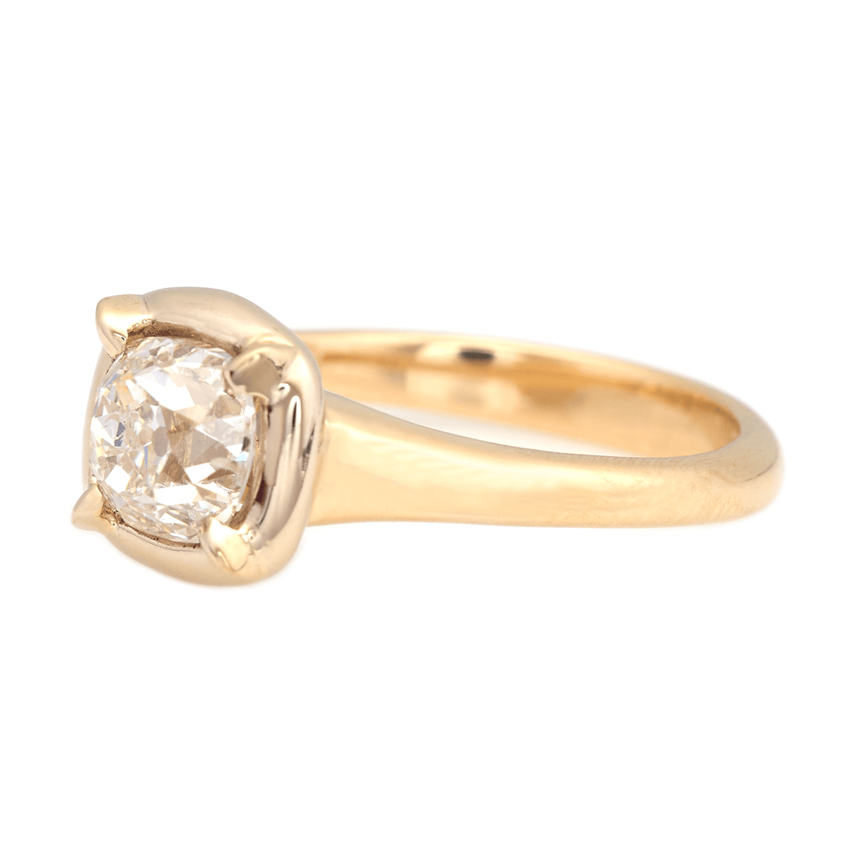 Old Mine Diamond Cushion Ring 18k gold engagement ring side view