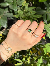 Ombré Green Tourmaline & Green Diamond Bar Ring 18k gold engagement ring on model