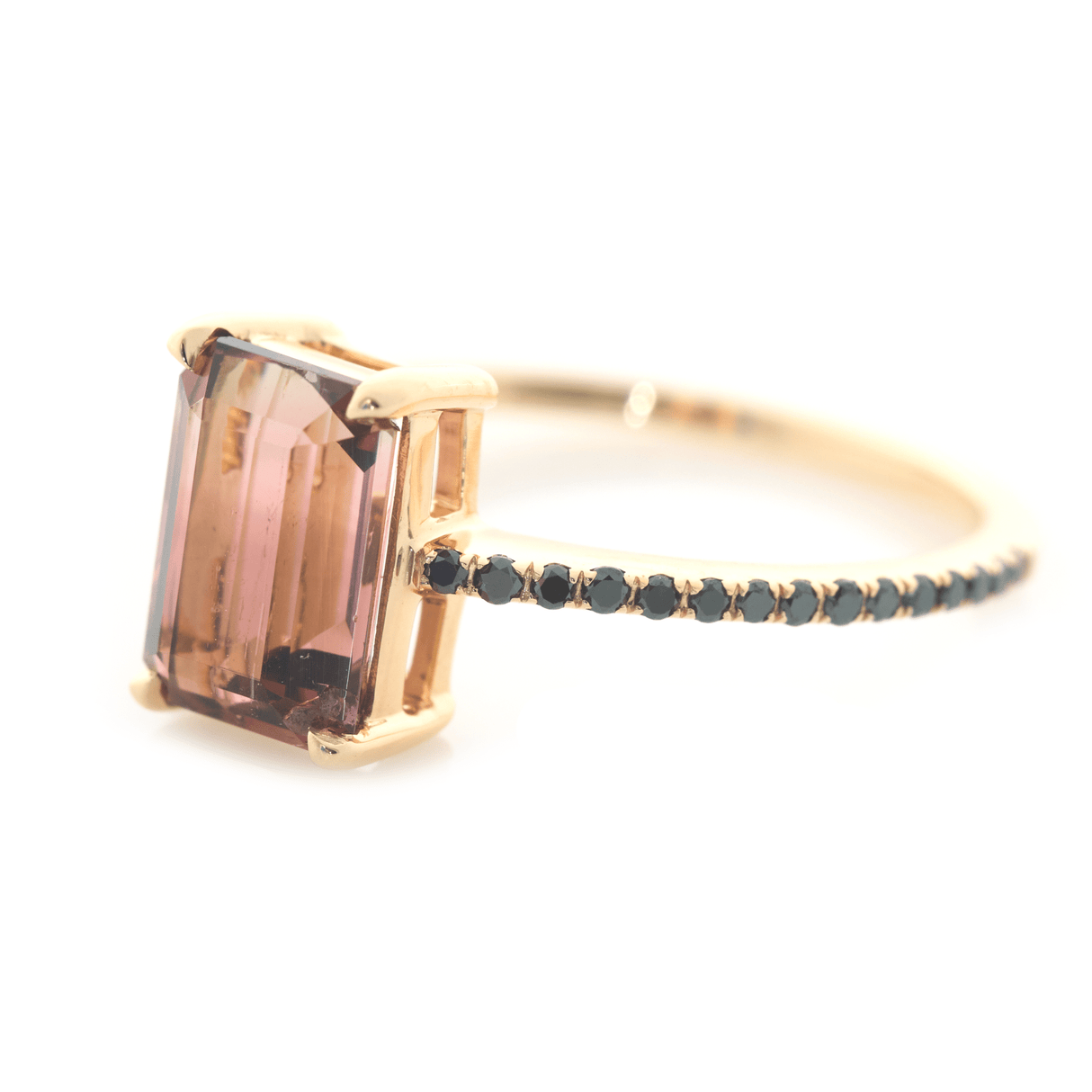 Ombré Tourmaline Protection Bar Ring 18k gold engagement ring side view