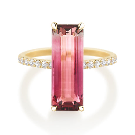 Ombre Pink Tourmaline Ring 18K Gold Engagement Ring
