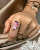 Ombre Pink Tourmaline Ring 18K Gold Engagement Ring on model