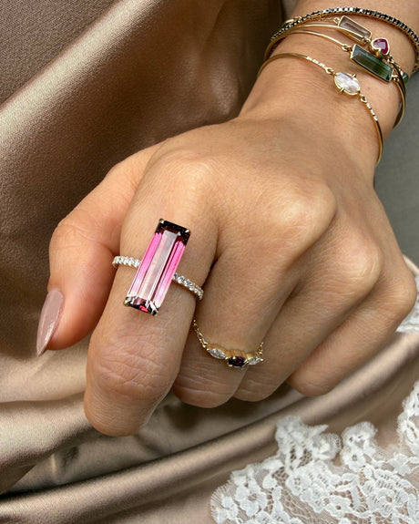 Ombre Pink Tourmaline Ring 18K Gold Engagement Ring on model