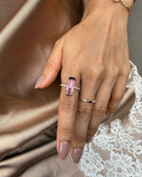 Ombre Pink Tourmaline Ring 18K Gold Engagement Ring on model 1