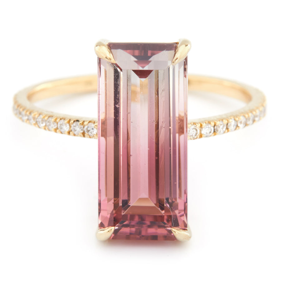Ombré pink Tourmaline& Diamond Ring