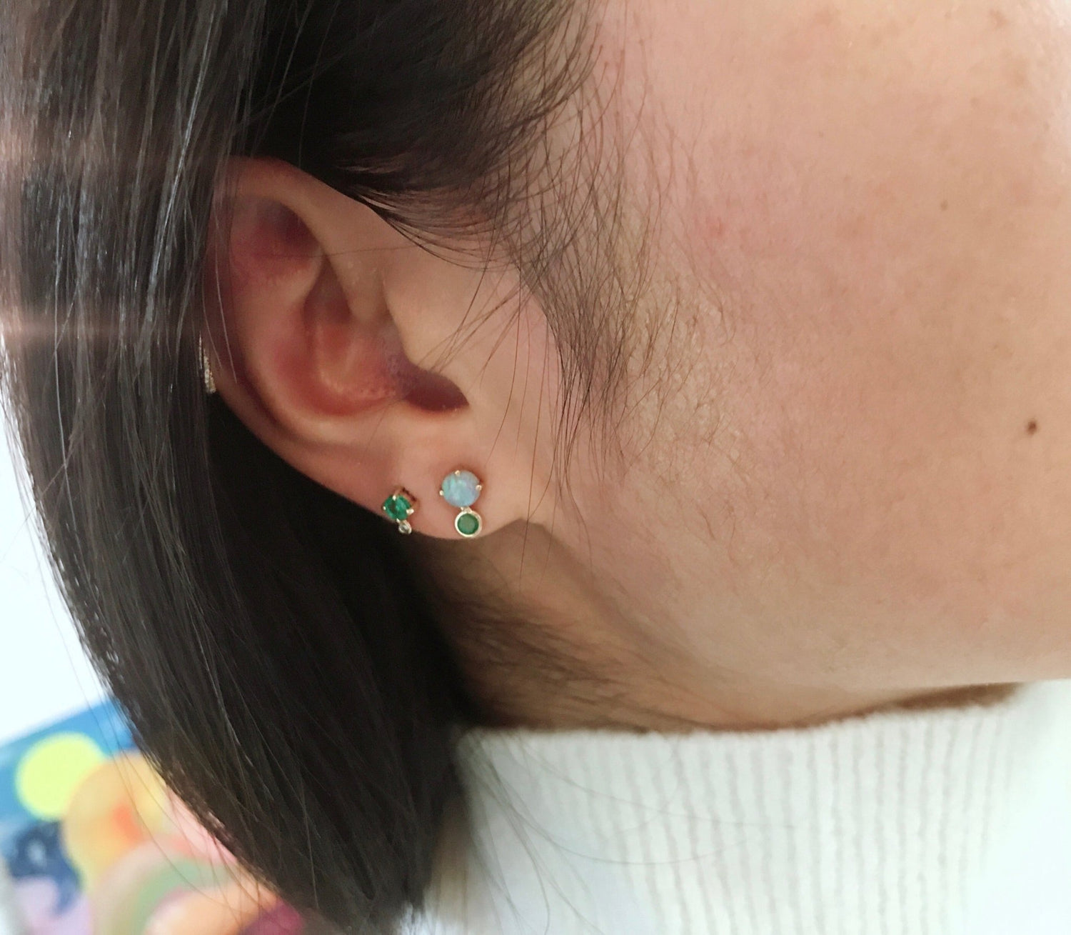 Opal & Emerald Dot Studs