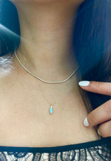 Opal & Diamond Arrow Necklace 18k gold handmade fine jewelry on model