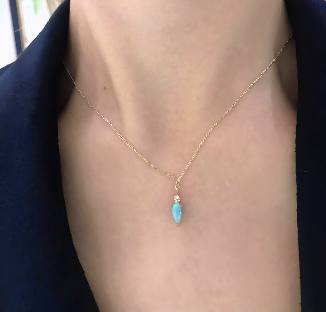 Opal & Diamond Arrow Necklace 18k gold handmade fine jewelry 2