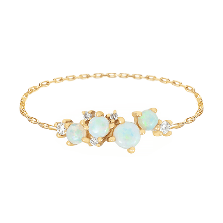 Opal & Diamond Cluster Chain Ring 14k gold Stackable ring