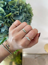 Opal & Diamond Cluster Chain Ring 14k gold Stackable ring on model