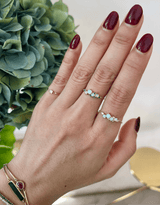 Opal & Diamond Cluster Chain Ring 14k gold Stackable ring on model