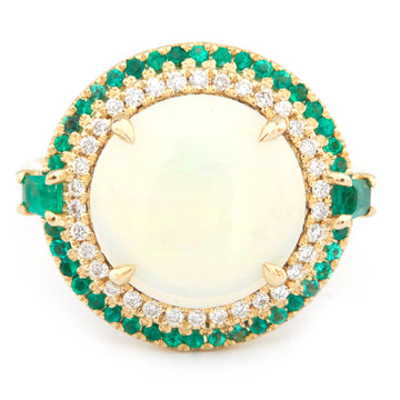 Opal Diamond & Emerald magic orb Ring