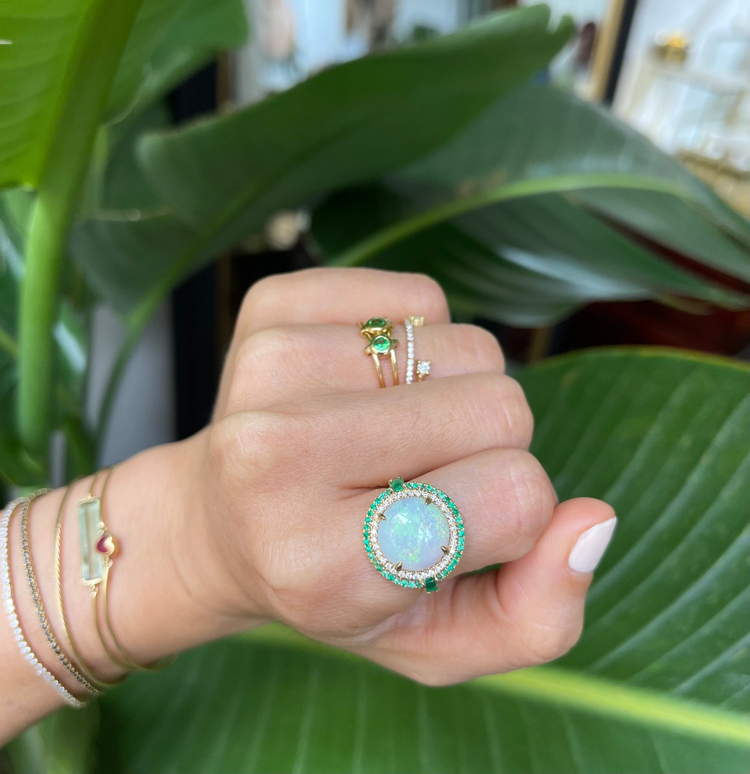 Opal Diamond & Emerald Magic Orb Ring